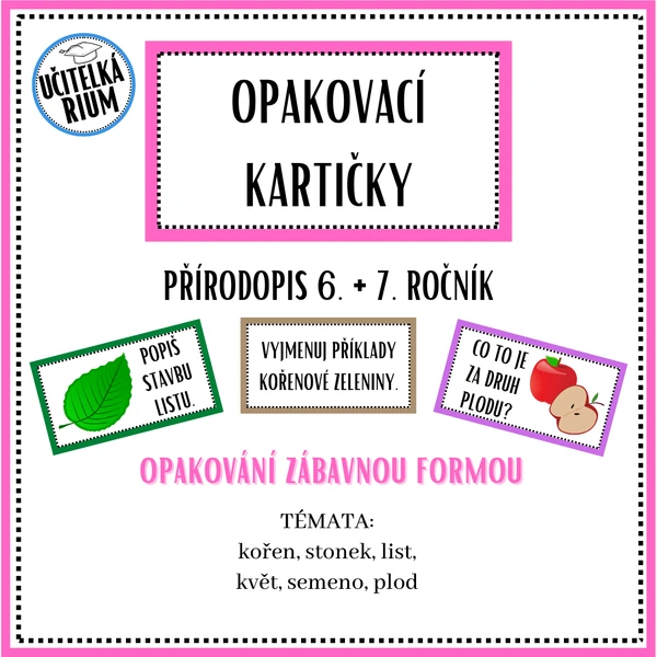 Opakovací kartičky - přírodopis 6. a 7. ročník - 3. část