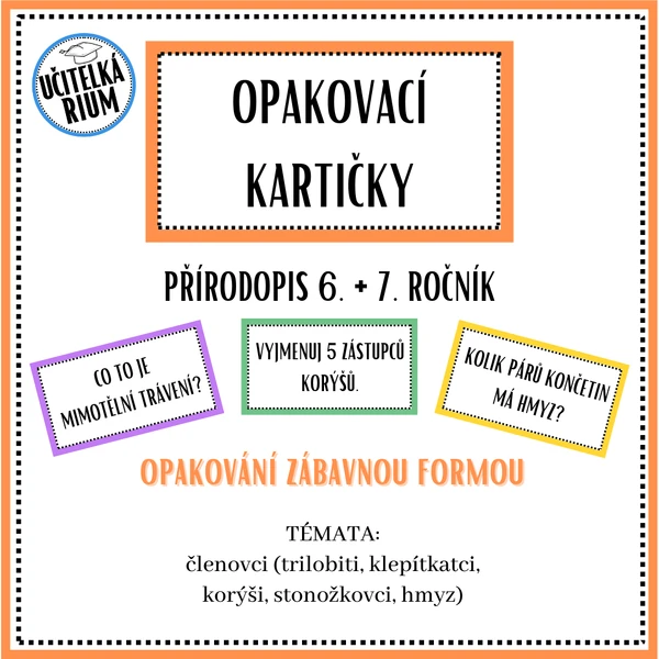 Opakovací kartičky - přírodopis 6. a 7. ročník - 6. část