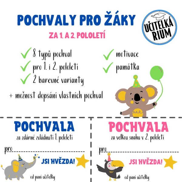 Pochvaly pro žáky za 1. i 2. pololetí - kartičky
