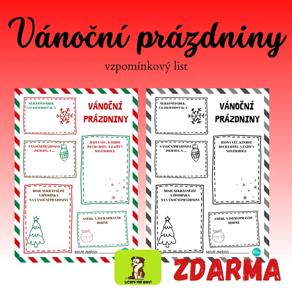 Vánoční prázdniny - vzpomínkový list