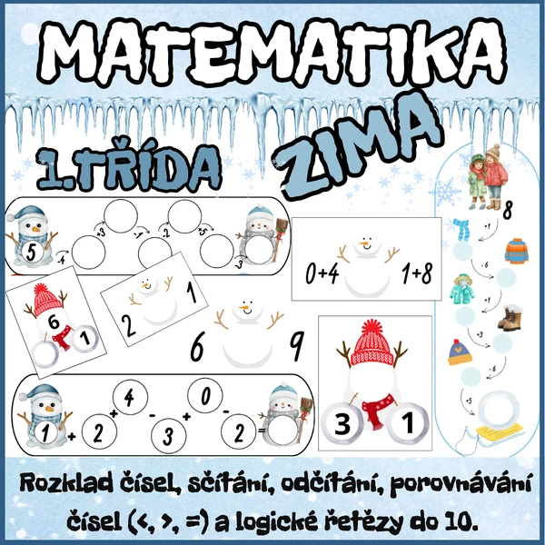 ZIMA - MATEMATIKA - MOTIVAČNÍ PROCVIČOVÁNÍ - 1. TŘÍDA