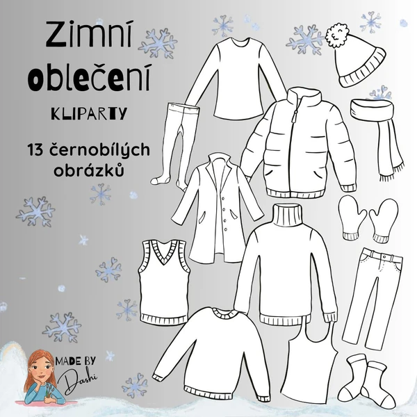 KLIPARTY: Zimní oblečení - černobílé