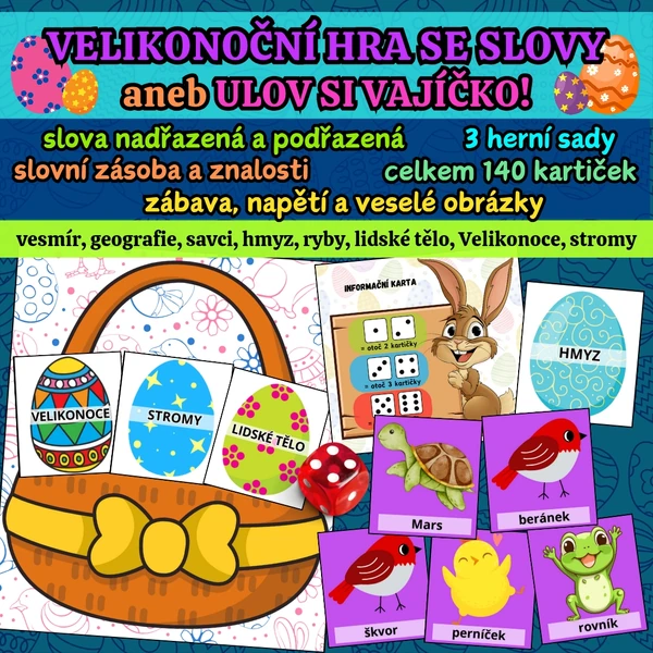 VELIKONOČNÍ HRA SE SLOVY aneb ULOV SI VAJÍČKO! (slova nadřazená a podřazená)