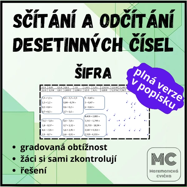 Sčítání a odčítání desetinných čísel - šifra (obrazec)