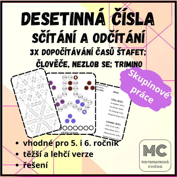 Desetinná čísla - sčítání a odčítání (skupinové práce)