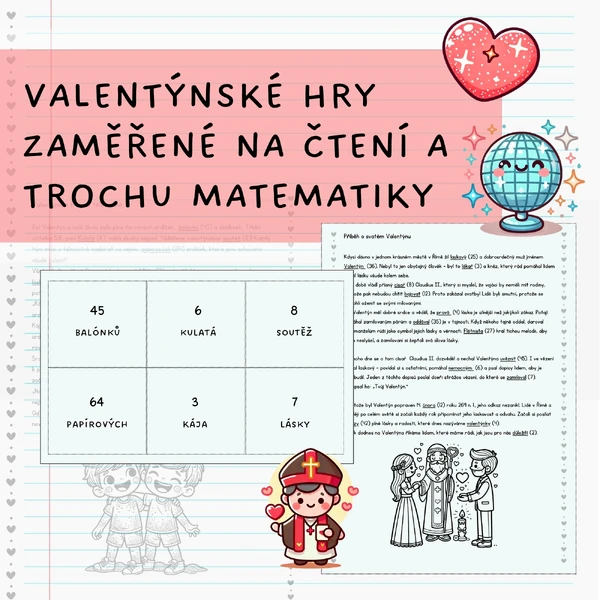 Valentýnské hry - čtení, násobení/dělení