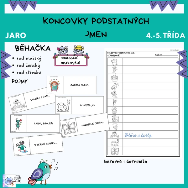 Koncovky podstatných jmen - běhačka zvířátka JARO