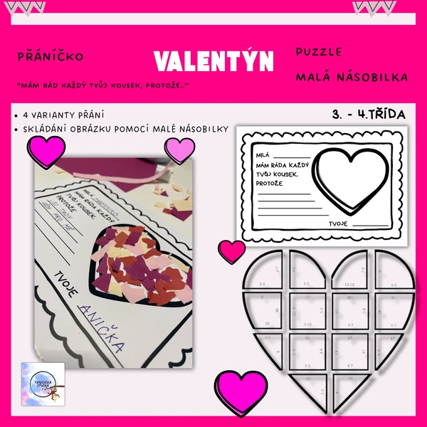 Puzzle srdce a přáníčko “Mám rád každý tvůj kousek, protože.......” - VALENTÝN