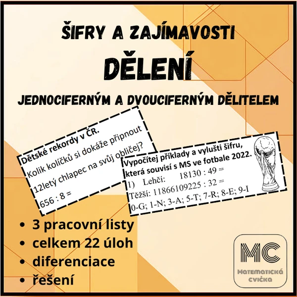 Dělení jednociferným a dvojciferným dělitelem - šifry a zajímavosti