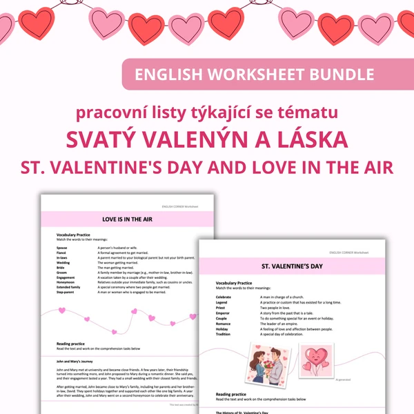 ST. VALENTINE'S DAY AND LOVE - originální pracovní listy pro výuku AJ
