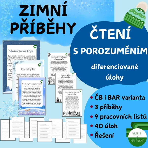 Zimní příběhy- čtení s porozuměním, diferenciované pracovní listy