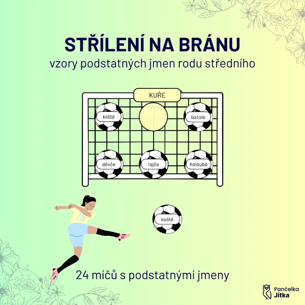 Fotbal - vzory podstatných jmen rodu středního