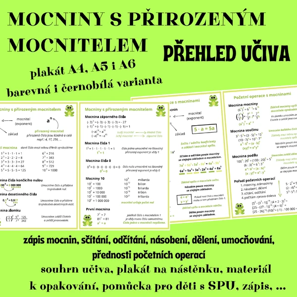 Mocniny s přirozeným mocnitelem - PŘEHLED UČIVA