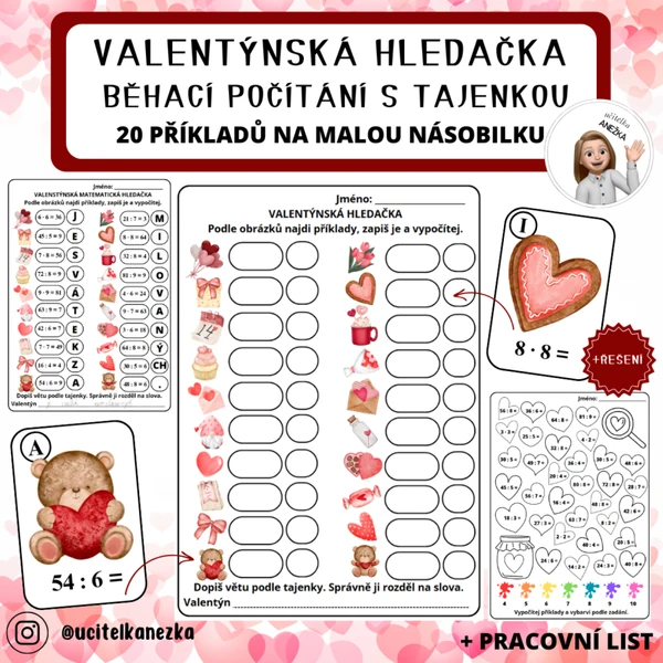 VALENTÝNSKÉ BĚHACÍ POČÍTÁNÍ S TAJENKOU (malá násobilka)