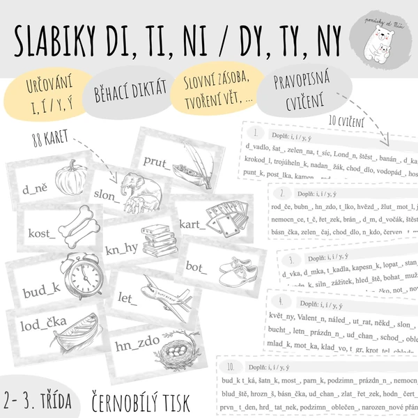 Slabiky di, ti, ni / dy, ty, ny