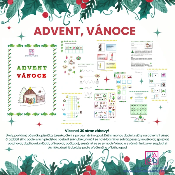 Pracovní listy - ADVENT, VÁNOCE - texty, omalovánky, básničky /autorské/, luštění, doplňování... (vzdělávací materiál) 