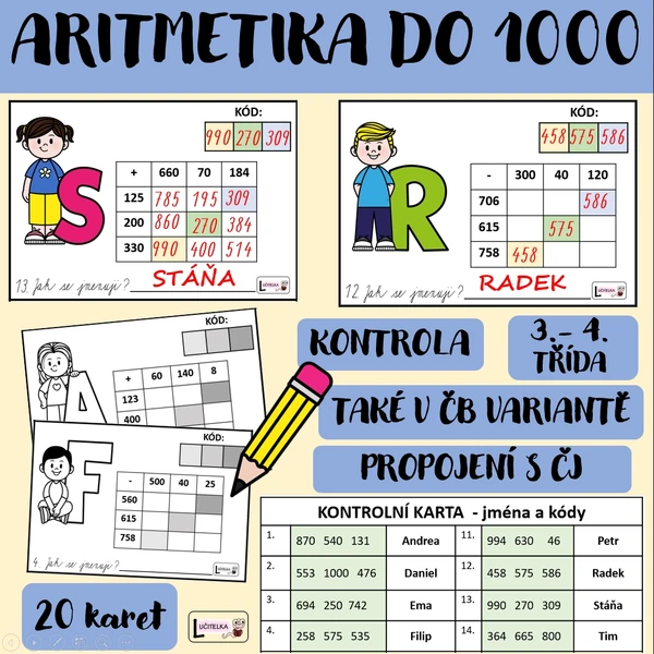 Aritmetika do 1000 - jména dětí