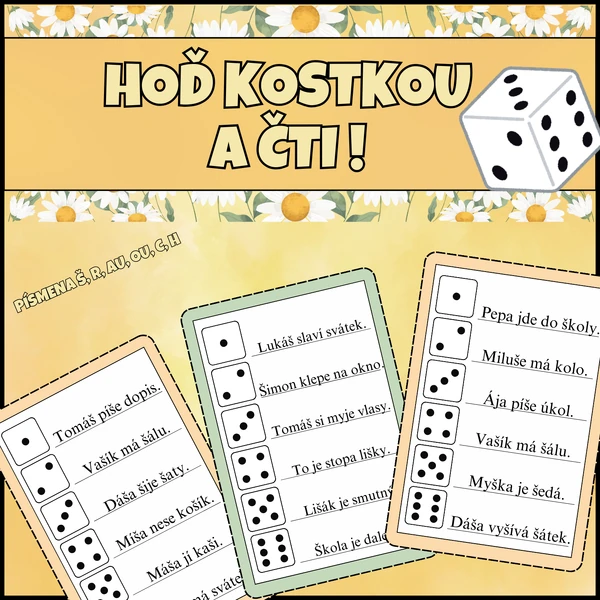 HOĎ KOSTKOU A ČTI! - písmena Š, R, AO, OU, C, H