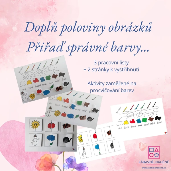 Doplň poloviny obrázků, přiřaď barvy a obrázky (pracovní listy, výukový materiál) 