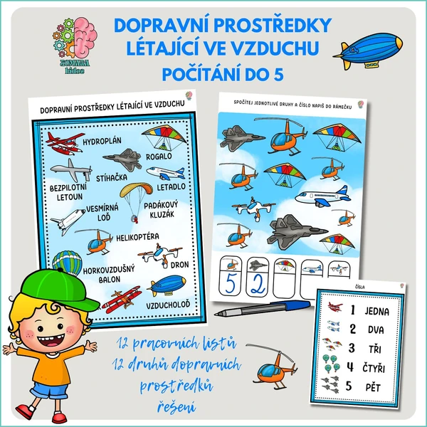 Počítání do 5 - dopravní prostředky létající ve vzduchu