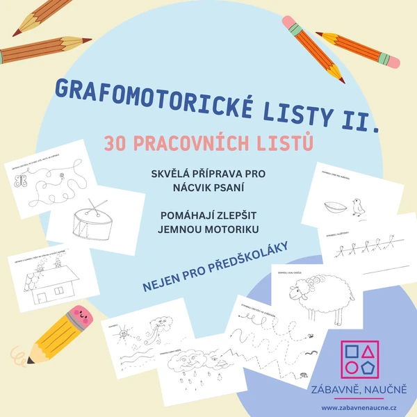 Grafomotorické listy II., 30 listů (pracovní listy, vzdělávací materiál)