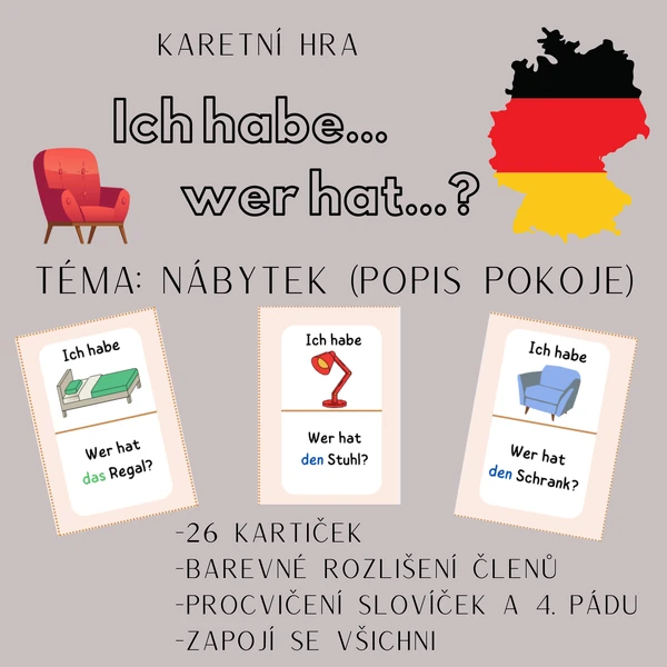 Möbel/Zimmerbeschreibung (karetní hra "Ich habe..., wer hat...?")