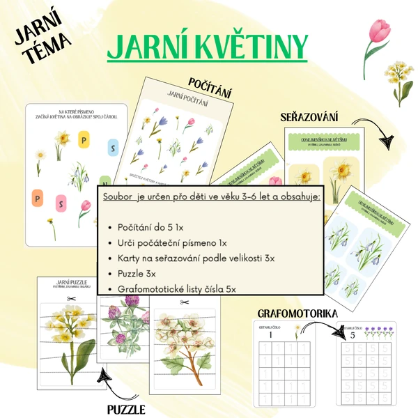 Jarní květiny - počítání, seřazování, grafomotorika