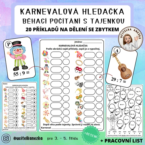 KARNEVALOVÉ BĚHACÍ POČÍTÁNÍ S TAJENKOU (dělení se zbytkem)