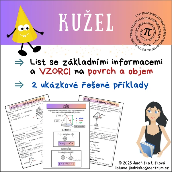 KUŽEL - vzorce a řešené příklady