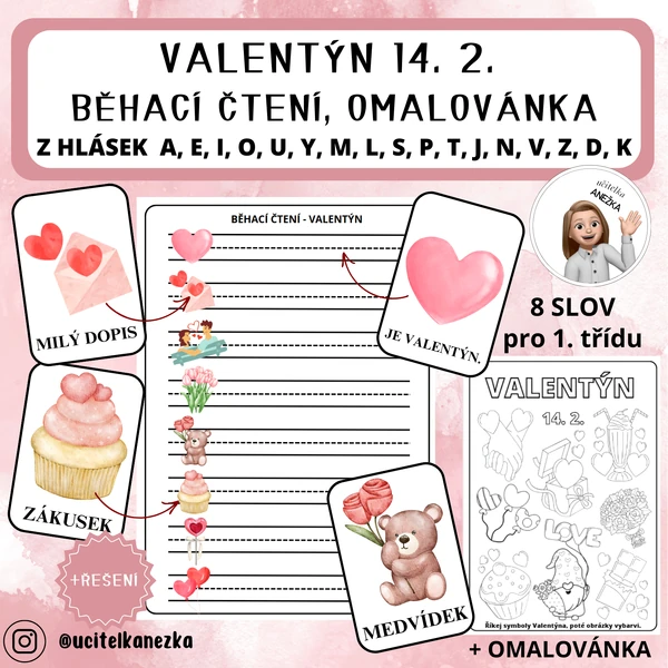 BĚHACÍ ČTENÍ, OMALOVÁNKA - VALENTÝN 14. 2.