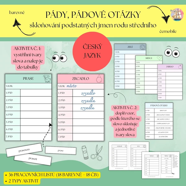 Skloňování podstatných jmen rodu středního - pády, pádové otázky