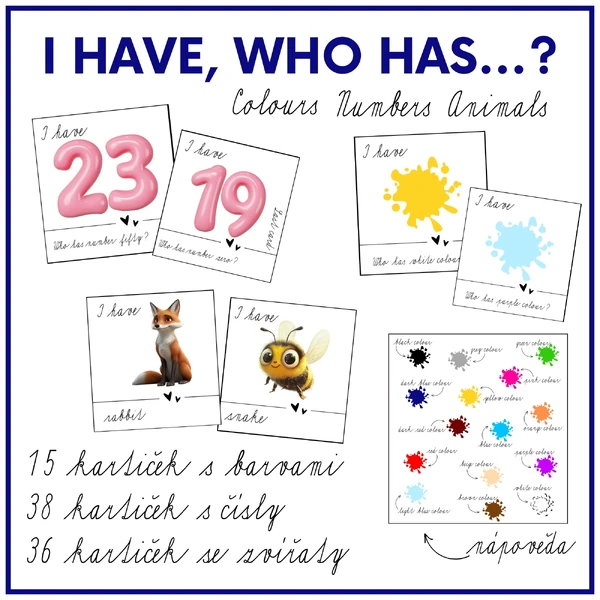 I have, who has...? colours, numbers, animals
