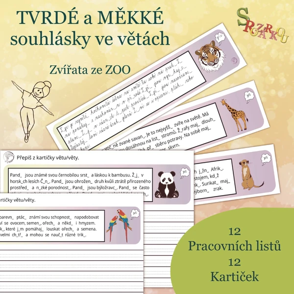 Zvířata ze zoo – Procvičování tvrdých a měkkých souhlásek ve větách