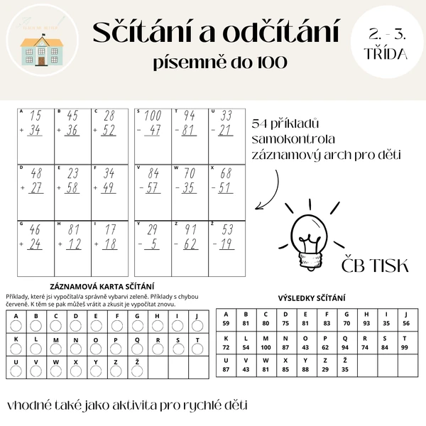 Písemné sčítání a odčítání - do 100 s přechodem
