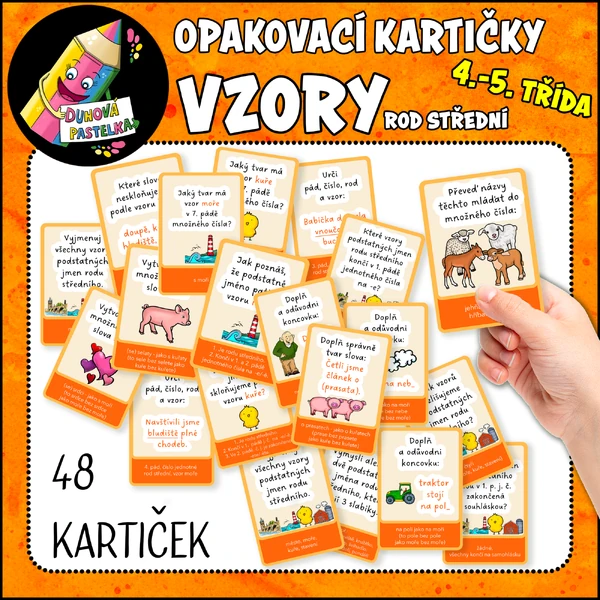 VZORY PODSTATNÝCH JMEN - opakovací kartičky - rod střední