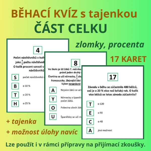 BĚHACÍ KVÍZ s tajenkou – ČÁST CELKU (ZLOMKY, PROCENTA)