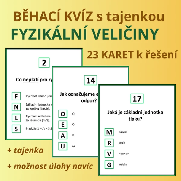 BĚHACÍ KVÍZ s tajenkou – FYZIKÁLNÍ VELIČINY