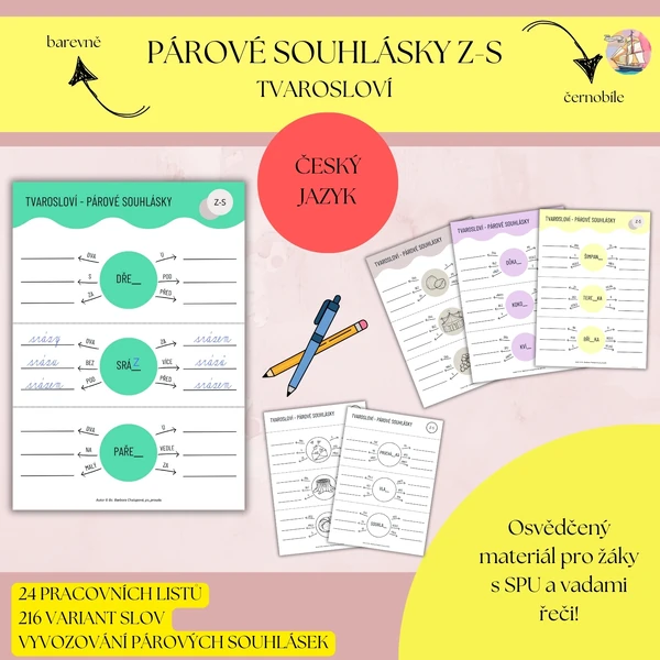 Párové souhlásky (spodoba znělosti) Z-S - pracovní listy, tvarosloví