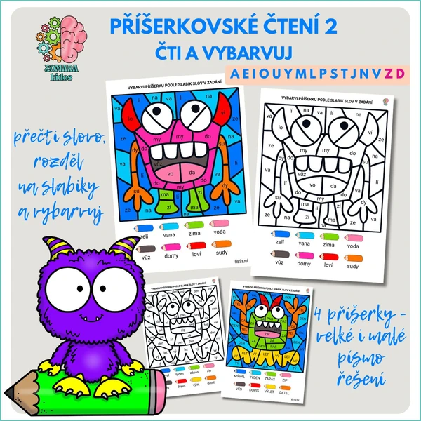 Příšerkovské čtení a vybarvování slabik 2