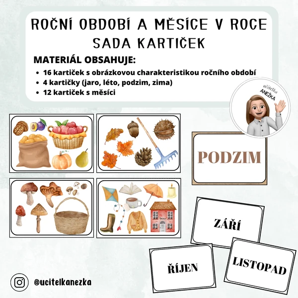 ROČNÍ OBDOBÍ A MĚSÍCE V ROCE - sada kartiček