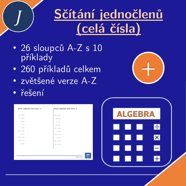 Sčítání jednočlenů (celá čísla) | matematika | 26 sloupců