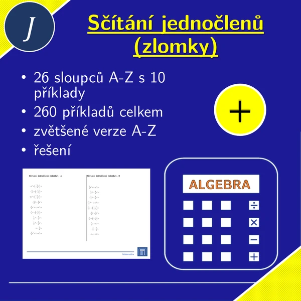 Sčítání jednočlenů (zlomky) | matematika | 26 sloupců