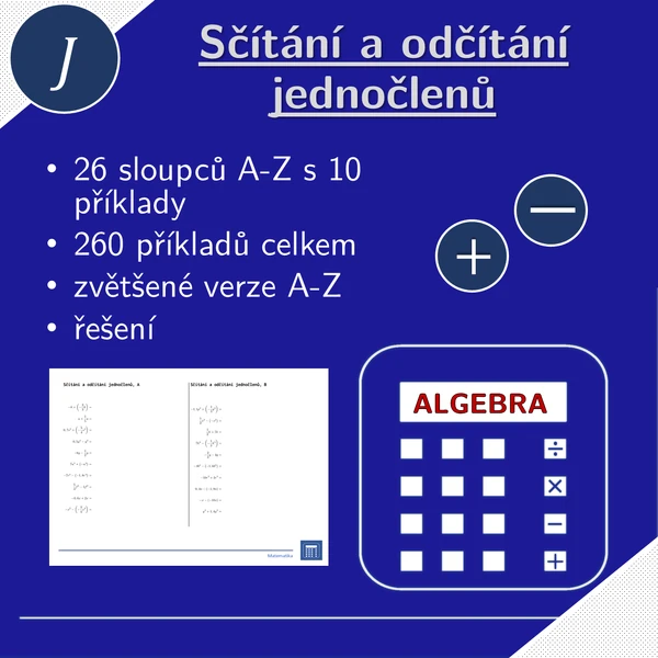 Sčítání a odčítání jednočlenů | matematika | 26 sloupců