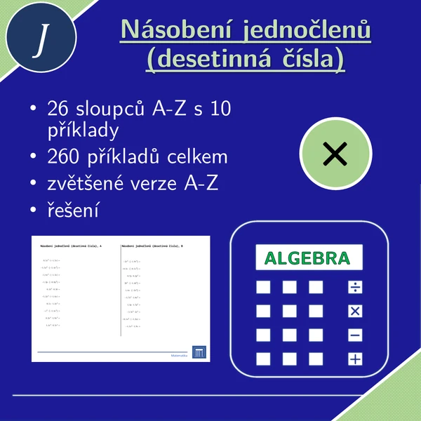 Násobení jednočlenů (desetinná čísla), 26 sloupců