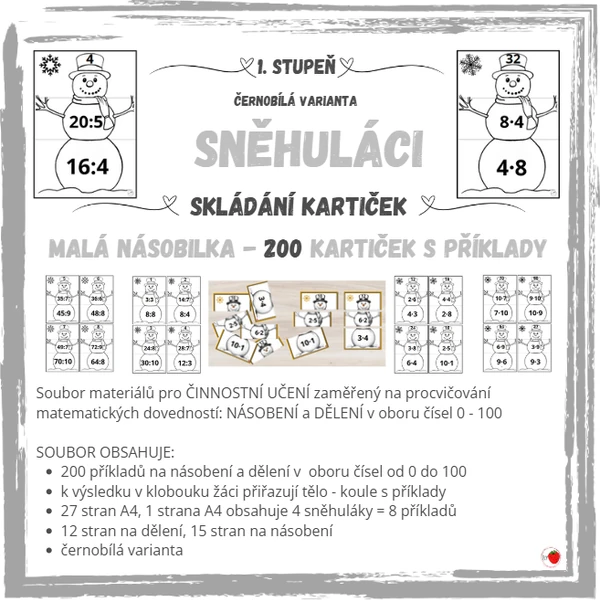 Sněhuláci - malá násobilka - ČB