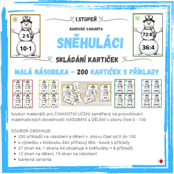 Sněhuláci - malá násobilka - barevná