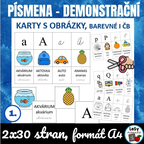 Demonstrační karty s písmeny a obrázky