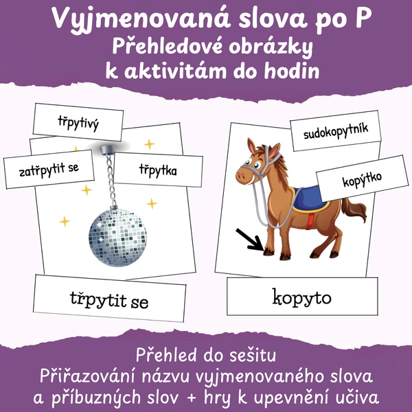 Vyjmenovaná slova po P - přehledové obrázky k aktivitám do hodin