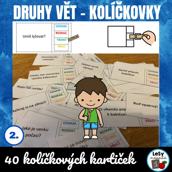 Druhy vět - kolíčkové kartičky
