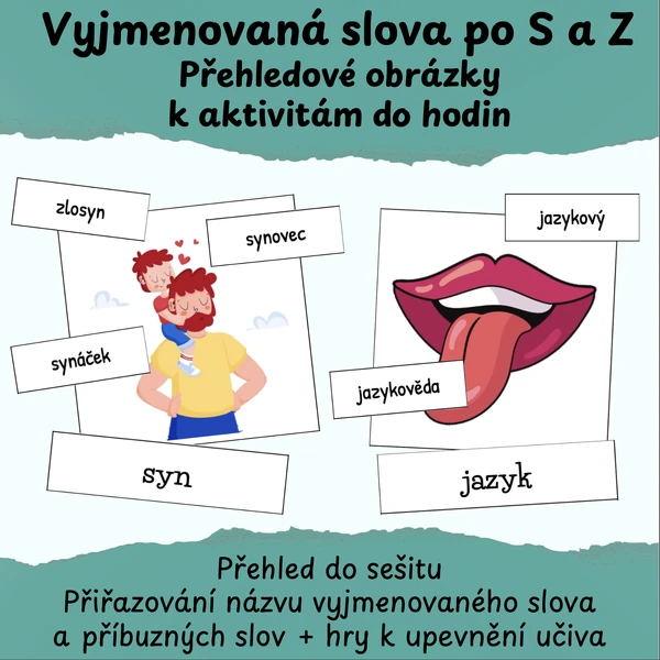 Vyjmenovaná slova po S a Z - přehledové obrázky k aktivitám do hodin